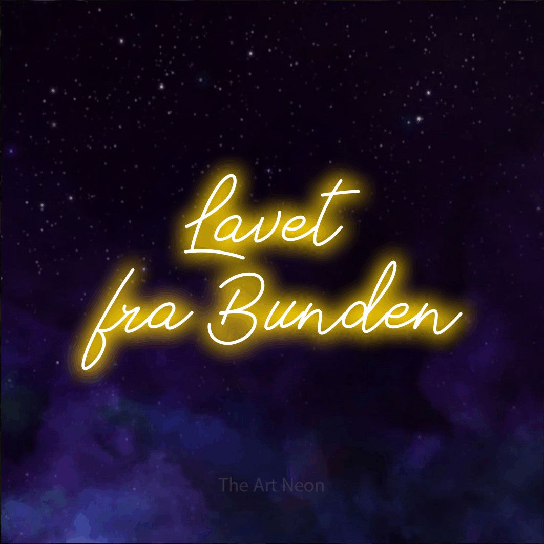 LED neon sign reading “Lavet fra Bunden”, arranged in 2 lines.