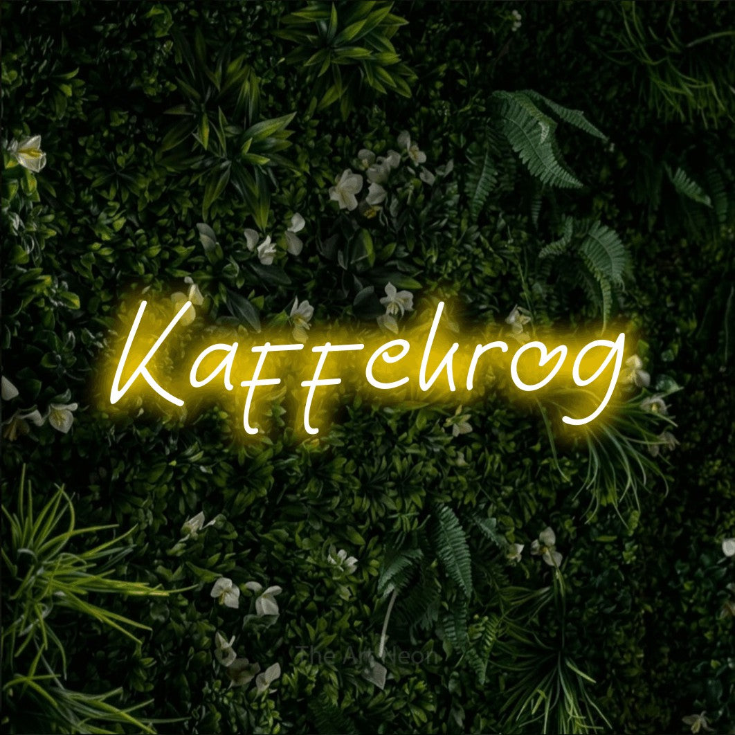 LED neon sign reading “Kaffekrog”, arranged in a single line.