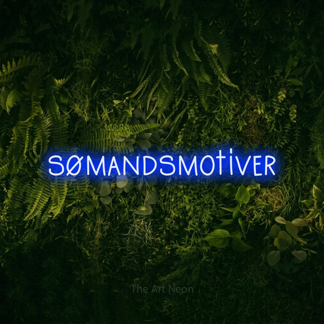 LED neon sign reading “sømandsmotiver”, arranged in a single line.