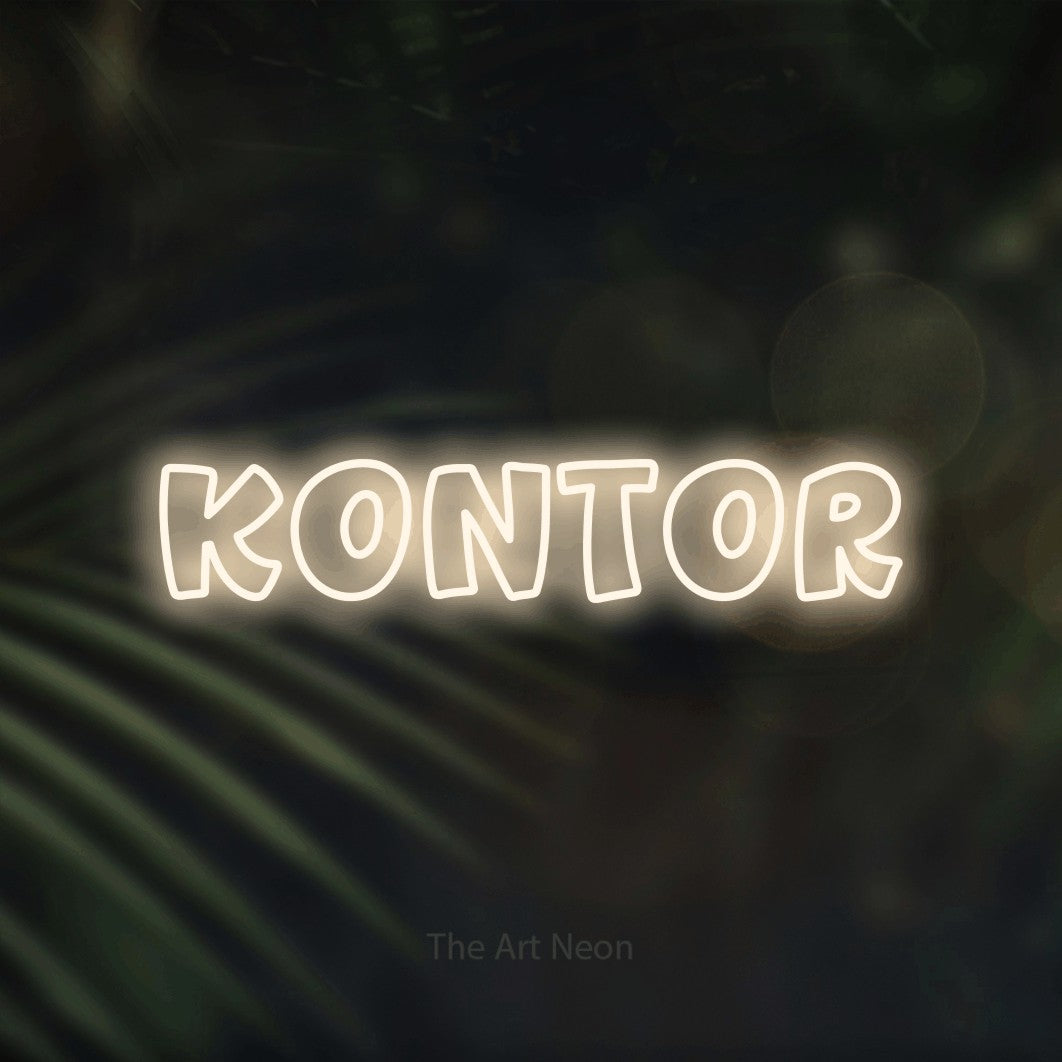 LED neon sign reading “Kontor”, arranged in a single line.