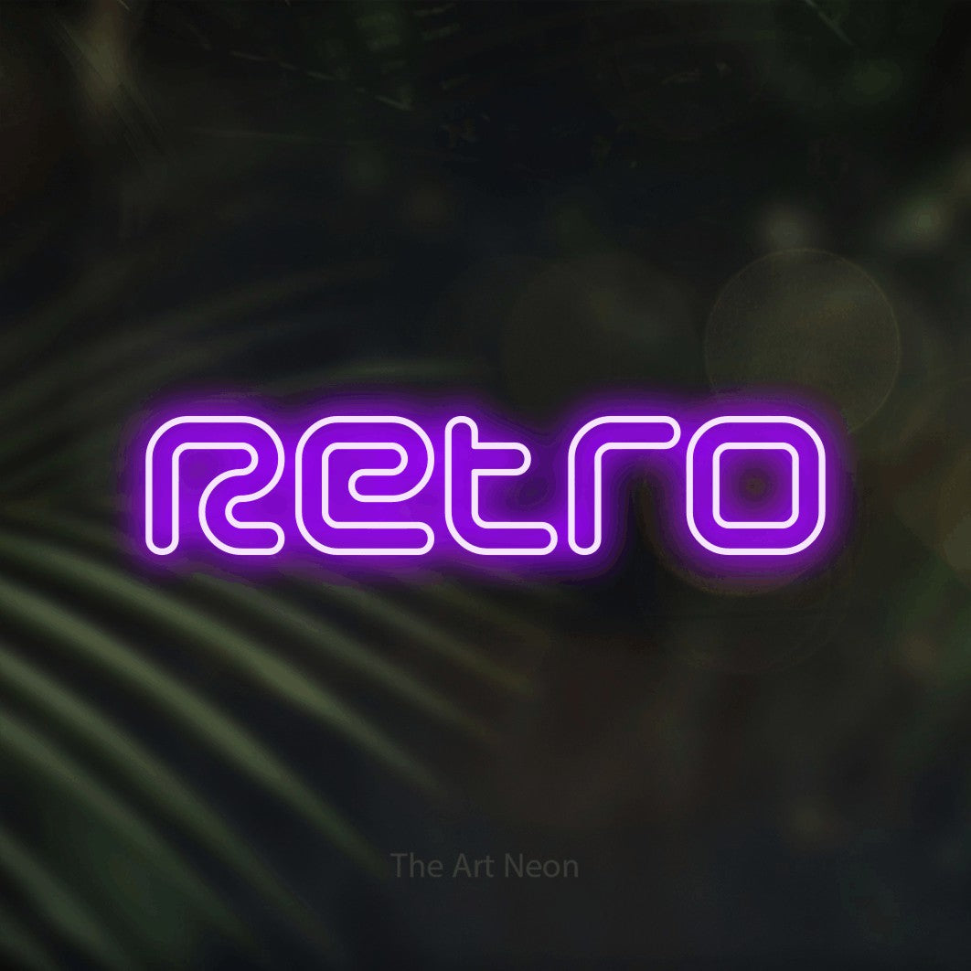 LED neon sign reading “Retro”, arranged in a single line.