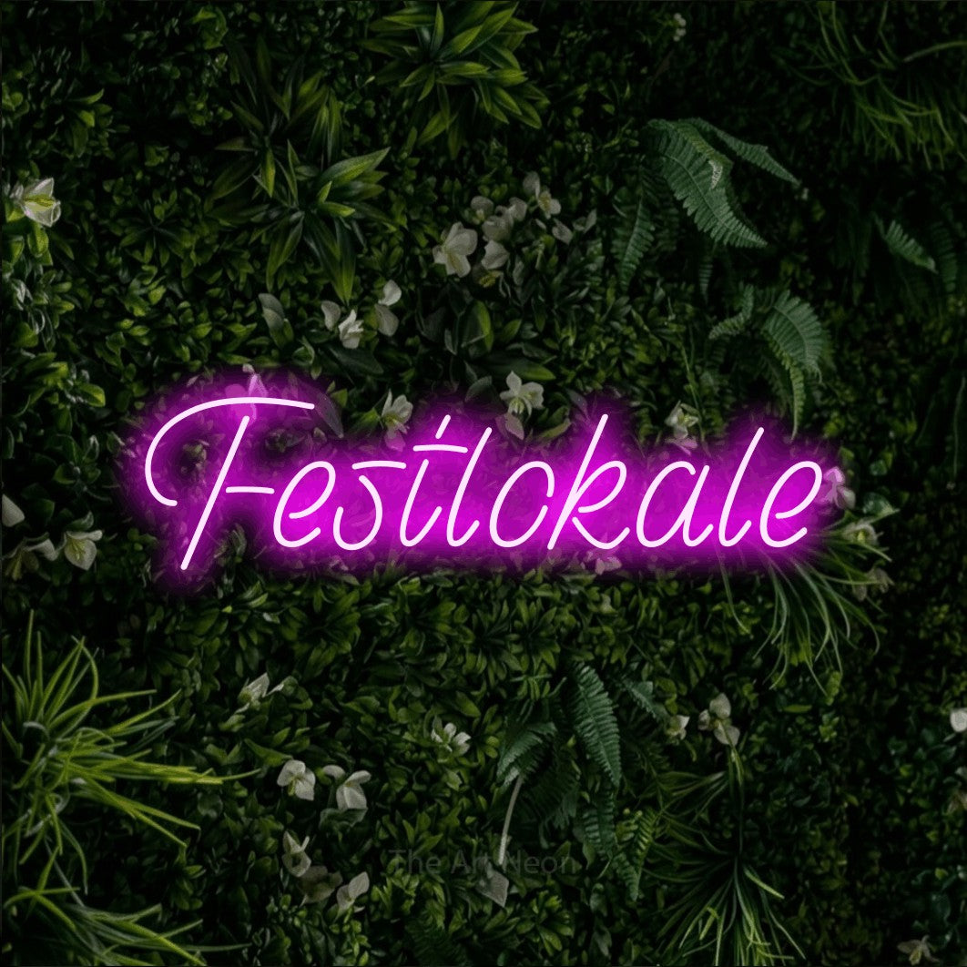 LED neon sign reading “Festlokale”, arranged in a single line.