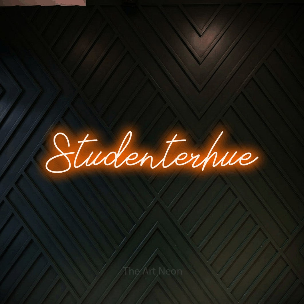 LED neon sign reading “Studenterhue”, arranged in a single line.