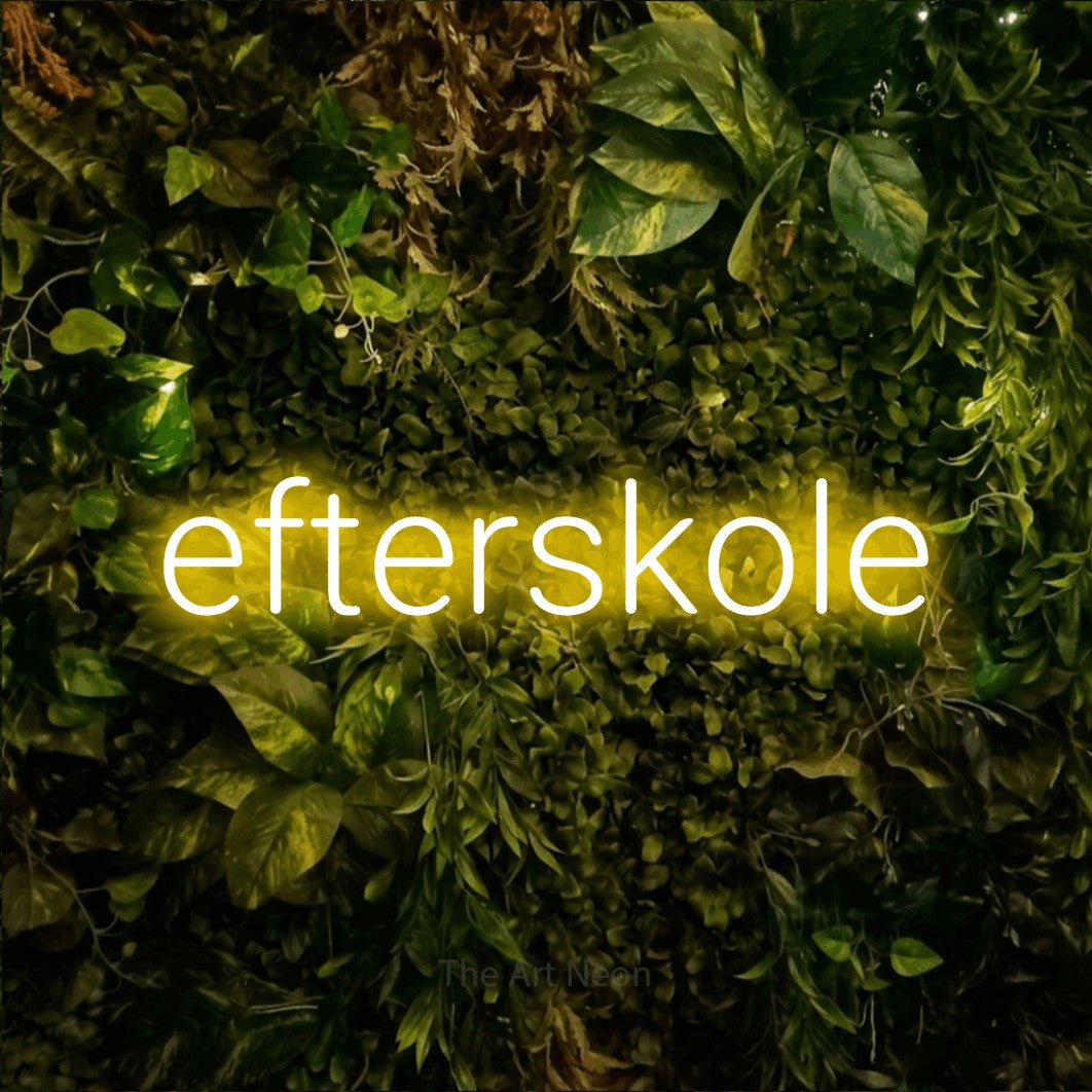 LED neon sign reading “efterskole”, arranged in a single line.
