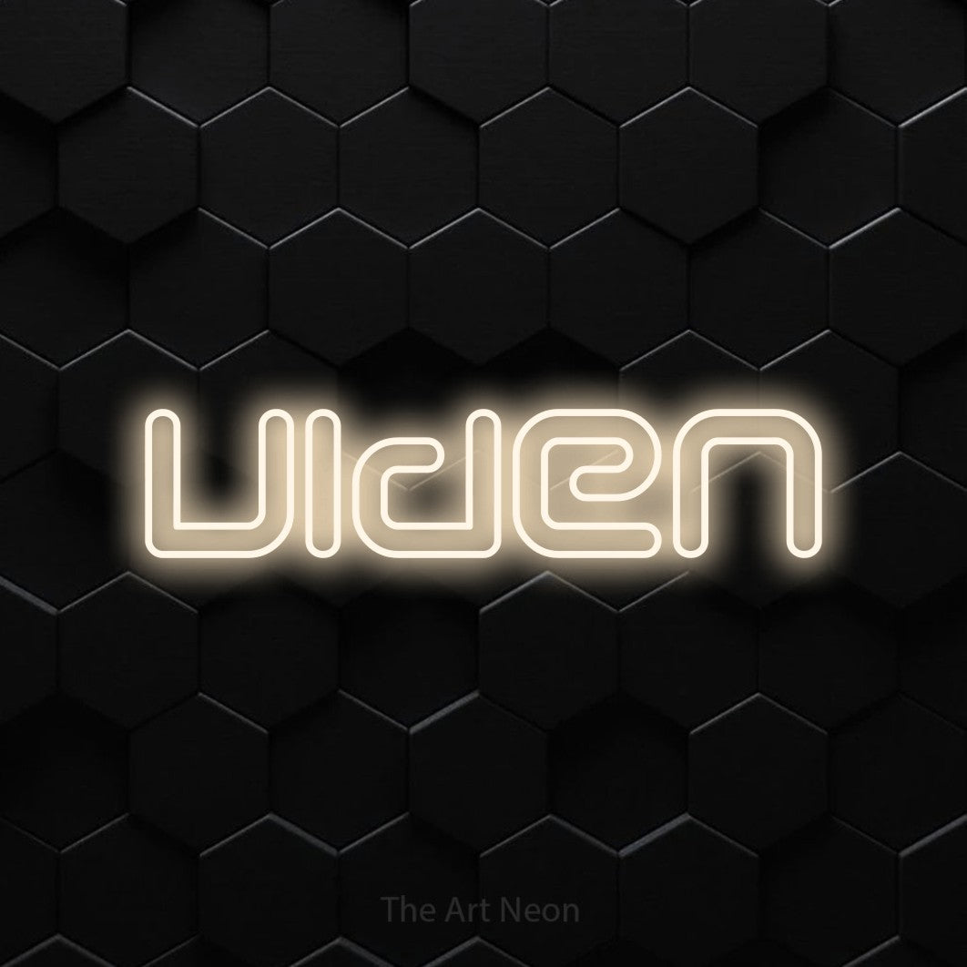 LED neon sign reading “viden”, arranged in a single line.