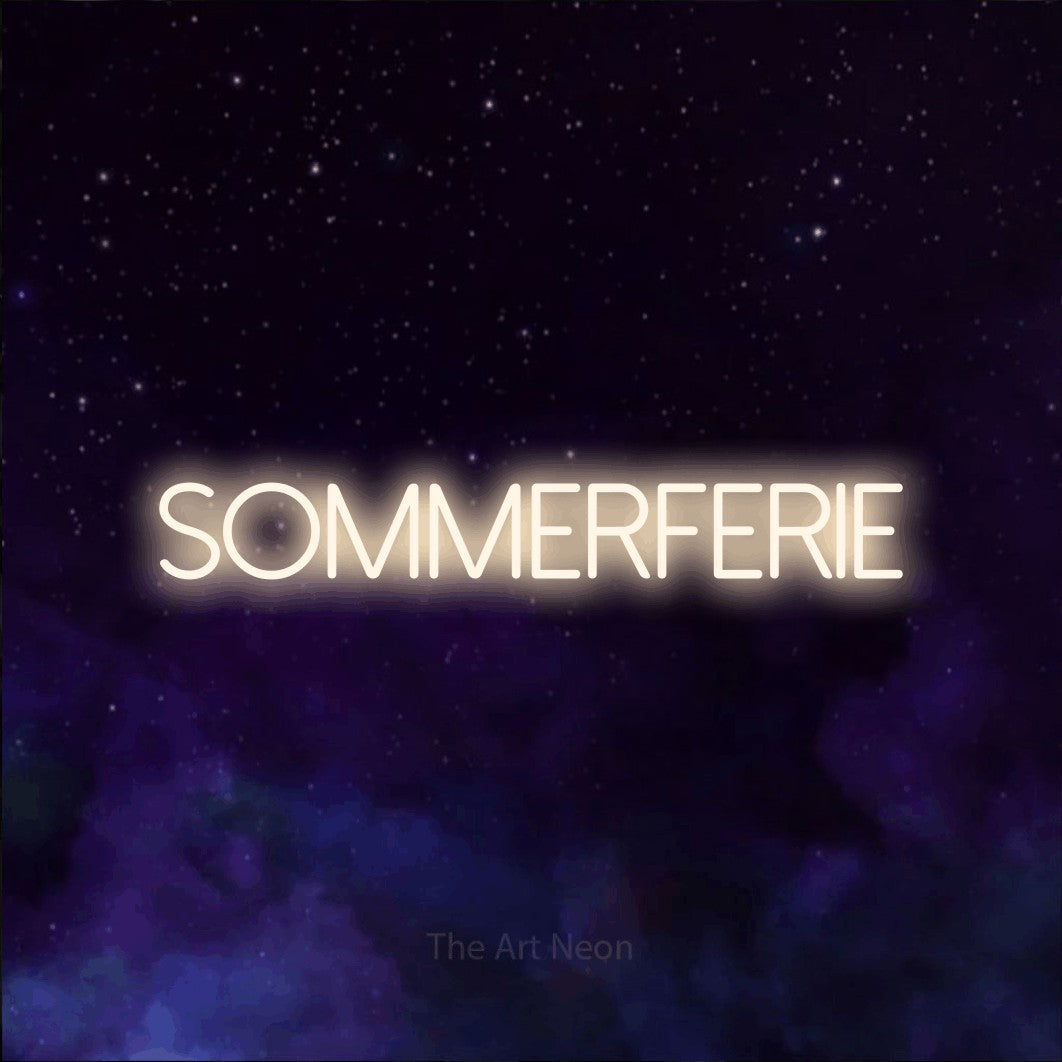 LED neon sign reading “Sommerferie”, arranged in a single line.