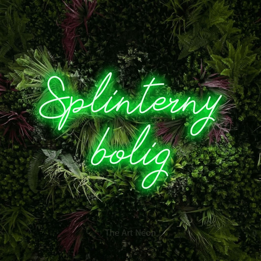 LED neon sign reading “Splinterny bolig”, arranged in 2 lines.
