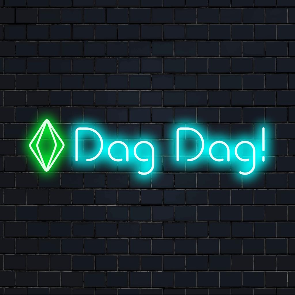 Vibrant multicolor LED neon sign showcasing Dag Dag! with exclamatory flair; perfect for personalized neon quote art.