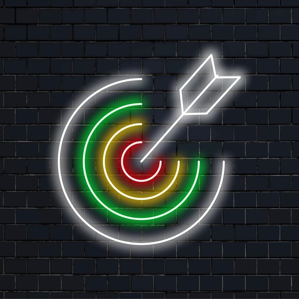 Enseigne au néon LED sur mesure avec un texte vibrant de fléchettes, parfaite pour la décoration d'un bar sportif ou une ambiance néon personnalisée.