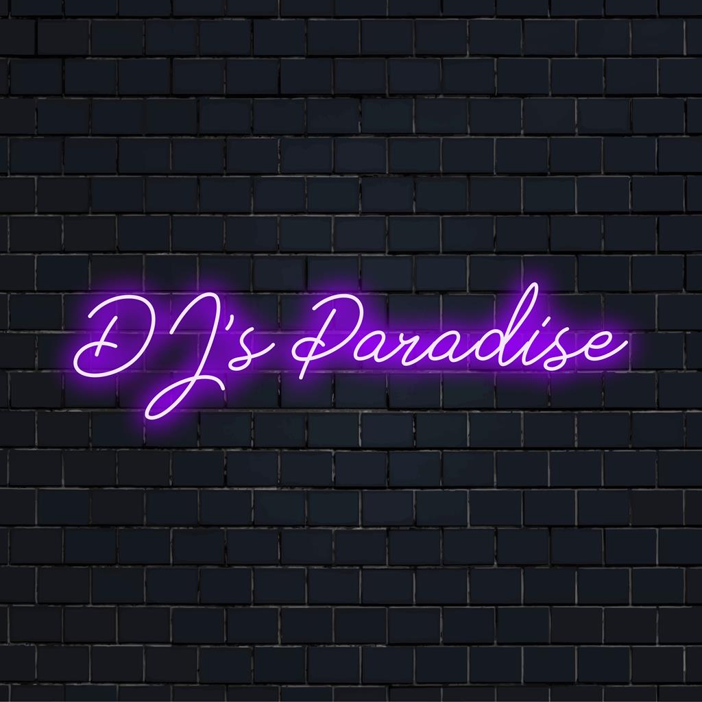 Custom-made LED neon sign for DJ's Paradise – a vibrant light art perfect for creating a lively atmosphere in any space.