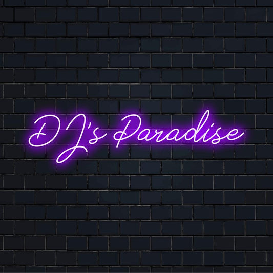 Custom-made LED neon sign for DJ's Paradise – a vibrant light art perfect for creating a lively atmosphere in any space.