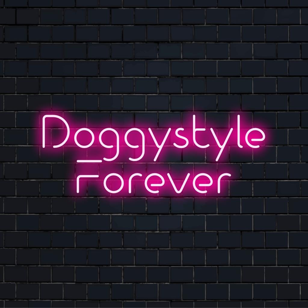 Custom-made LED neon sign reads Doggystyle Forever, adding unique and vibrant neon light decor to your space.