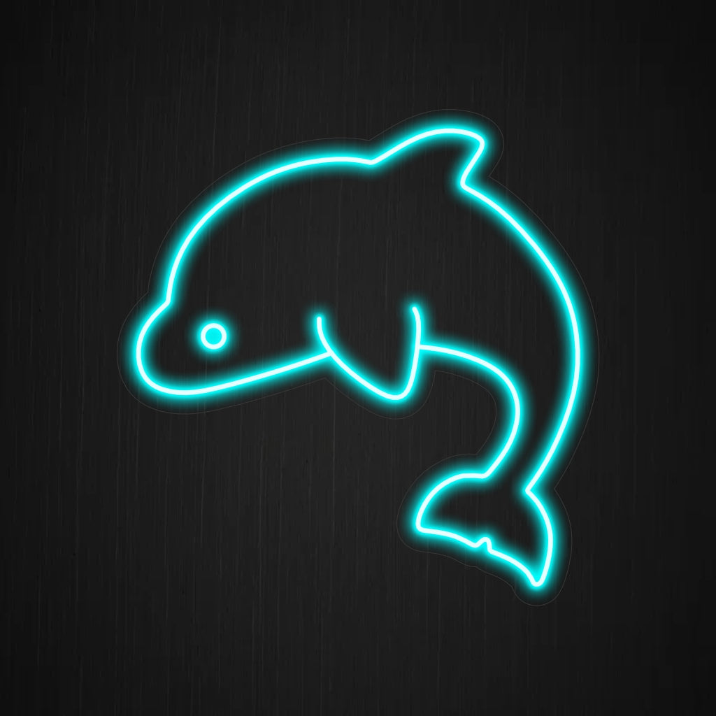 "Dolphin Neon Sign" lights up with a playful glow, infusing your space with the joy and elegance of these marine creatures, making it ideal for ocean enthusiasts and marine-themed environments.