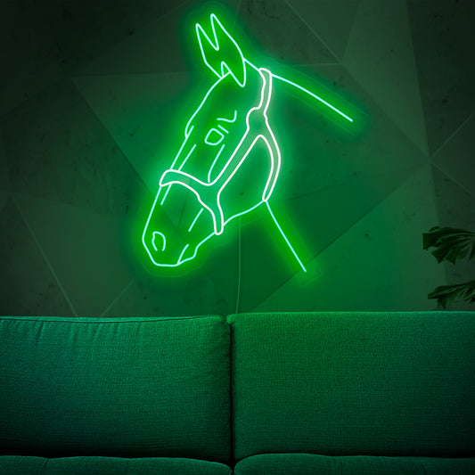 "Donkey Neon Sign" lights up with a charming glow, celebrating the whimsical nature of donkeys, making it ideal for animal enthusiasts and farm-themed environments.