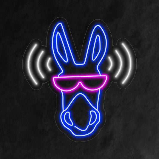 "Donkey With Sunglasses Wifi Neon Sign" lights up with a quirky glow, blending the charm of a donkey with modern technology, making it perfect for tech enthusiasts and spaces with a playful twist.