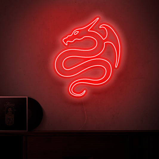 "Dragon Neon Sign" lights up with a bold glow, bringing the fiery and mystical presence of dragons into your space, making it perfect for fantasy enthusiasts and themed environments.