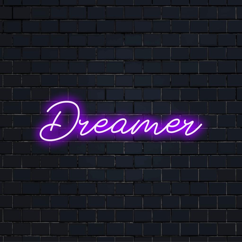 Vibrant Dreamer custom LED neon sign perfect for any space's aesthetic; ideal neon light decor for dreamers and creatives.