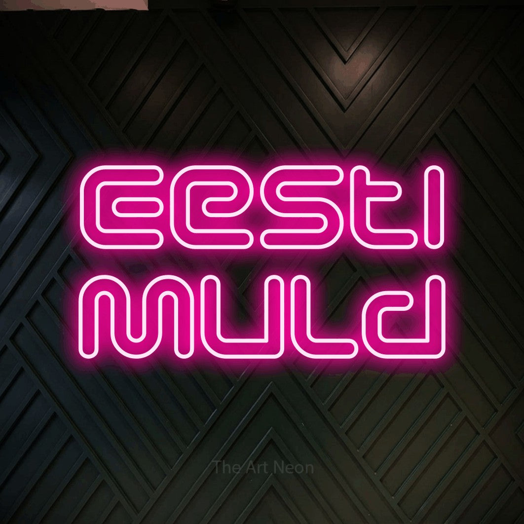 LED neon sign reading “Eesti Muld”, arranged in 2 lines.