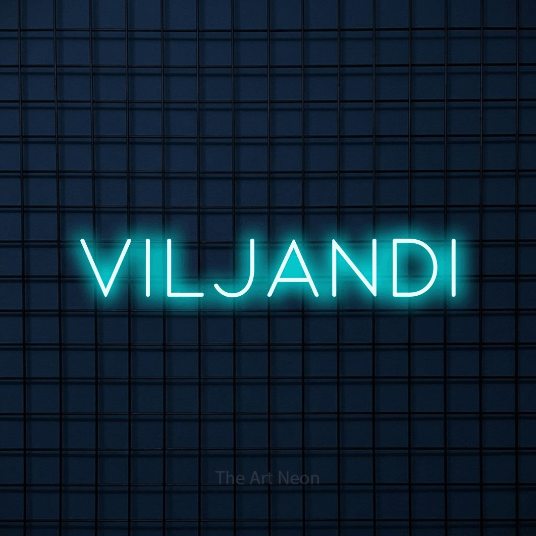 LED neon sign reading “Viljandi”, arranged in a single line.