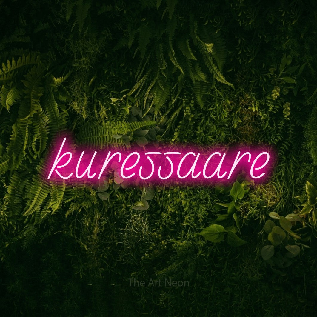 LED neon sign reading “kuressaare”, arranged in a single line.