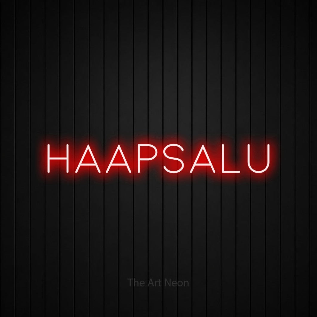 LED neon sign reading “haapsalu”, arranged in a single line.