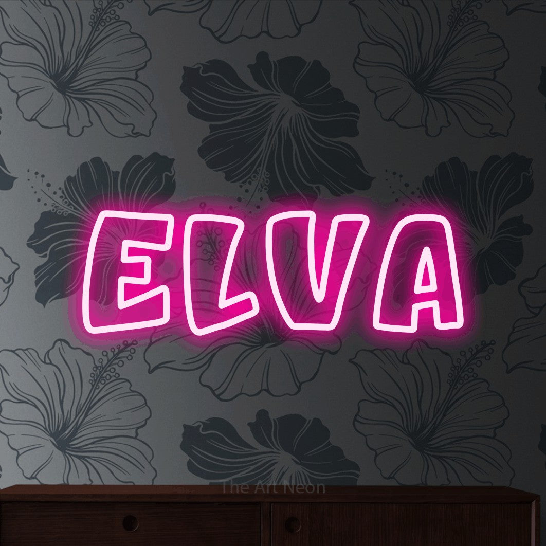 LED neon sign reading “elva”, arranged in a single line.