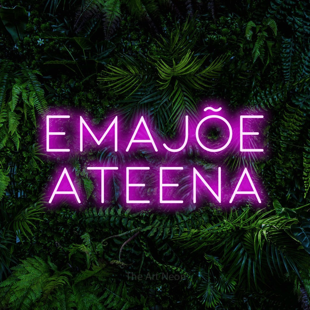LED neon sign reading “EMAJÕE ATEENA”, arranged in 2 lines.