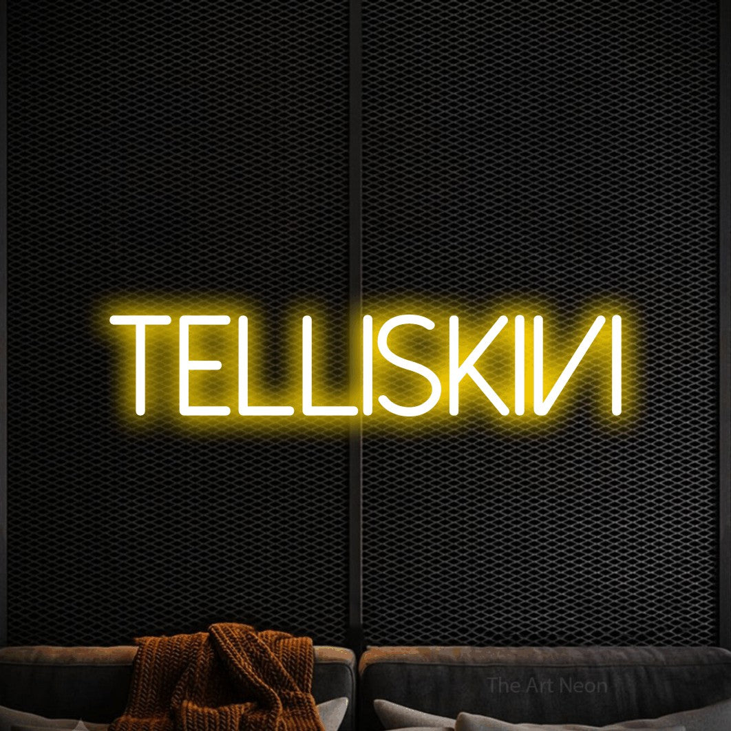 LED neon sign reading “TELLISKIVI”, arranged in a single line.