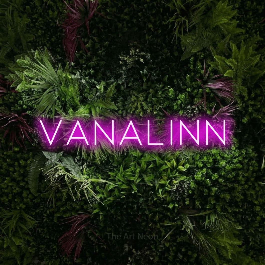 LED neon sign reading “VANALINN”, arranged in a single line.