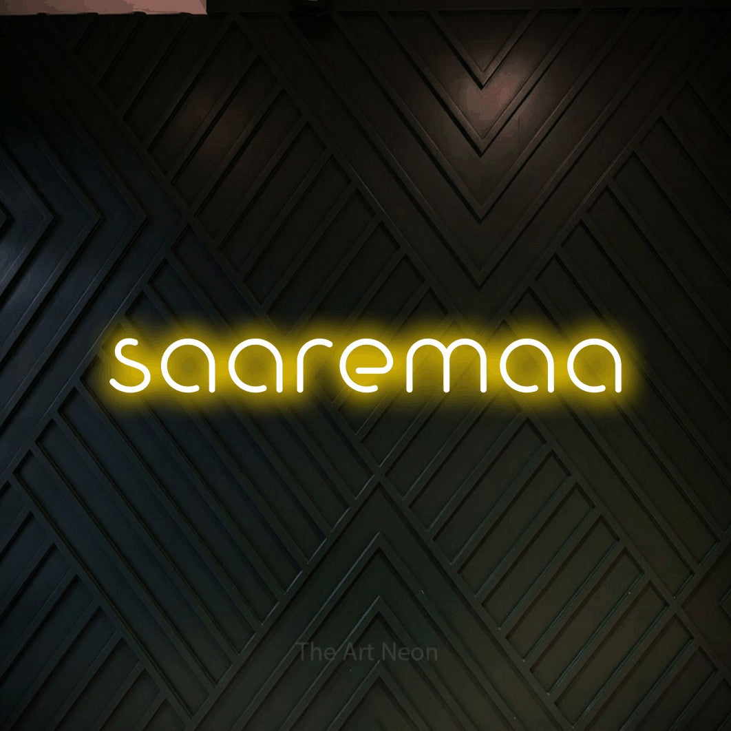 LED neon sign reading “saaremaa”, arranged in a single line.