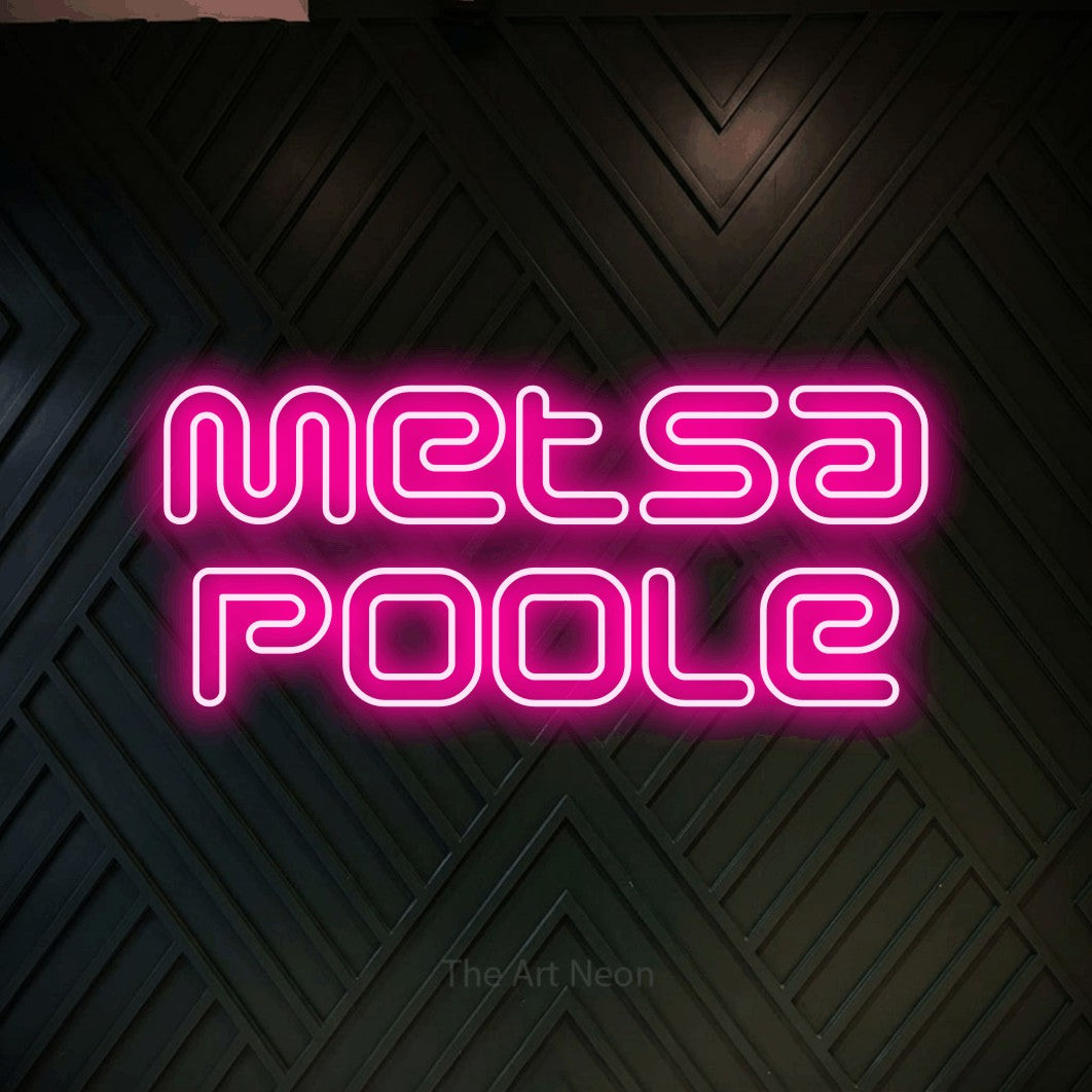 LED neon sign reading “Metsa poole”, arranged in 2 lines.