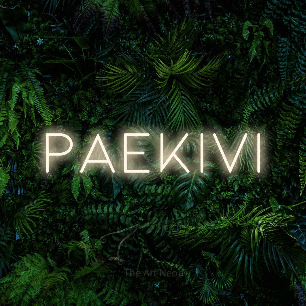 LED neon sign reading “paekivi”, arranged in a single line.