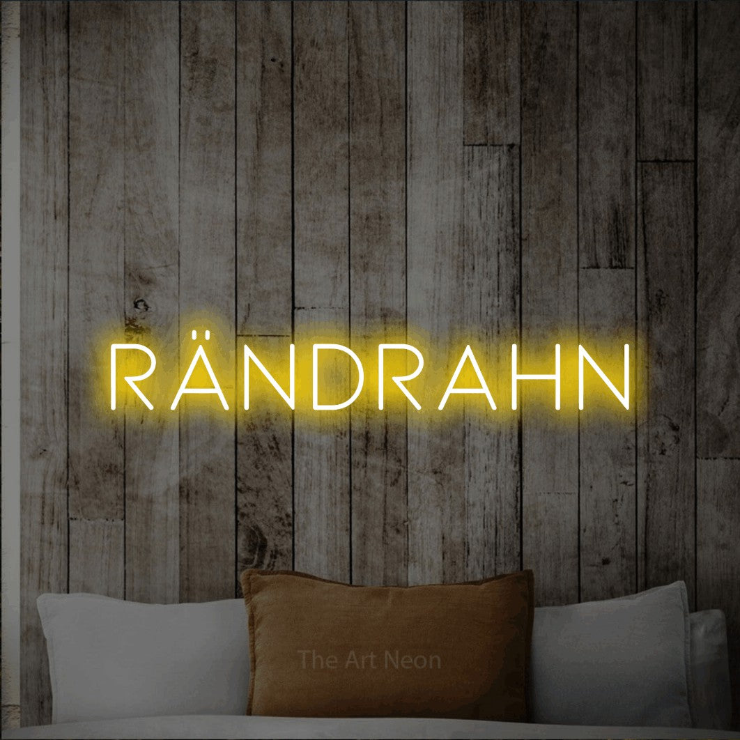 LED neon sign reading “rändrahn”, arranged in a single line.