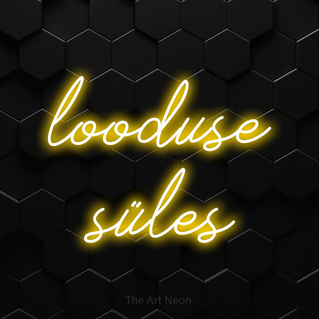 LED neon sign reading “looduse süles”, arranged in 2 lines.