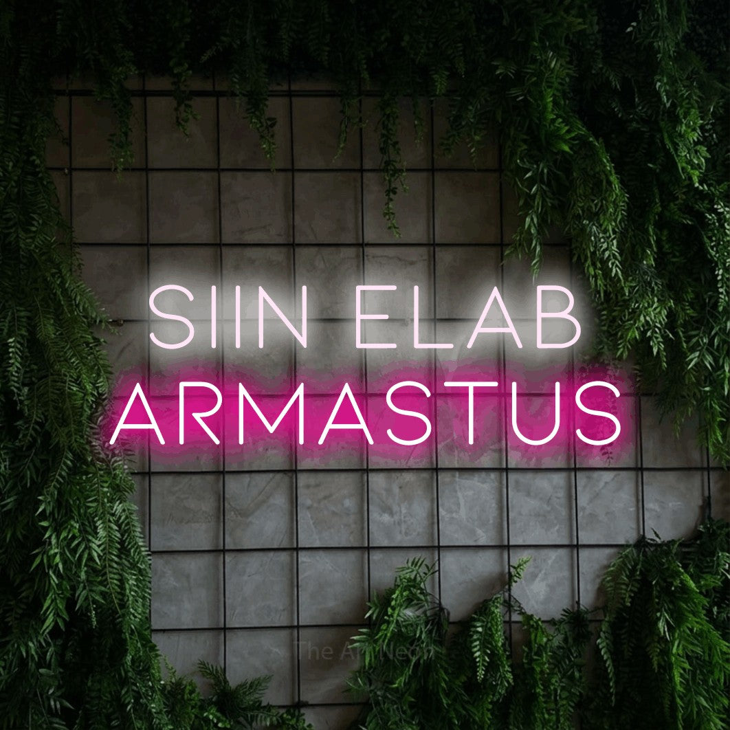 LED neon sign reading “SIIN ELAB ARMASTUS”, arranged in 2 lines.