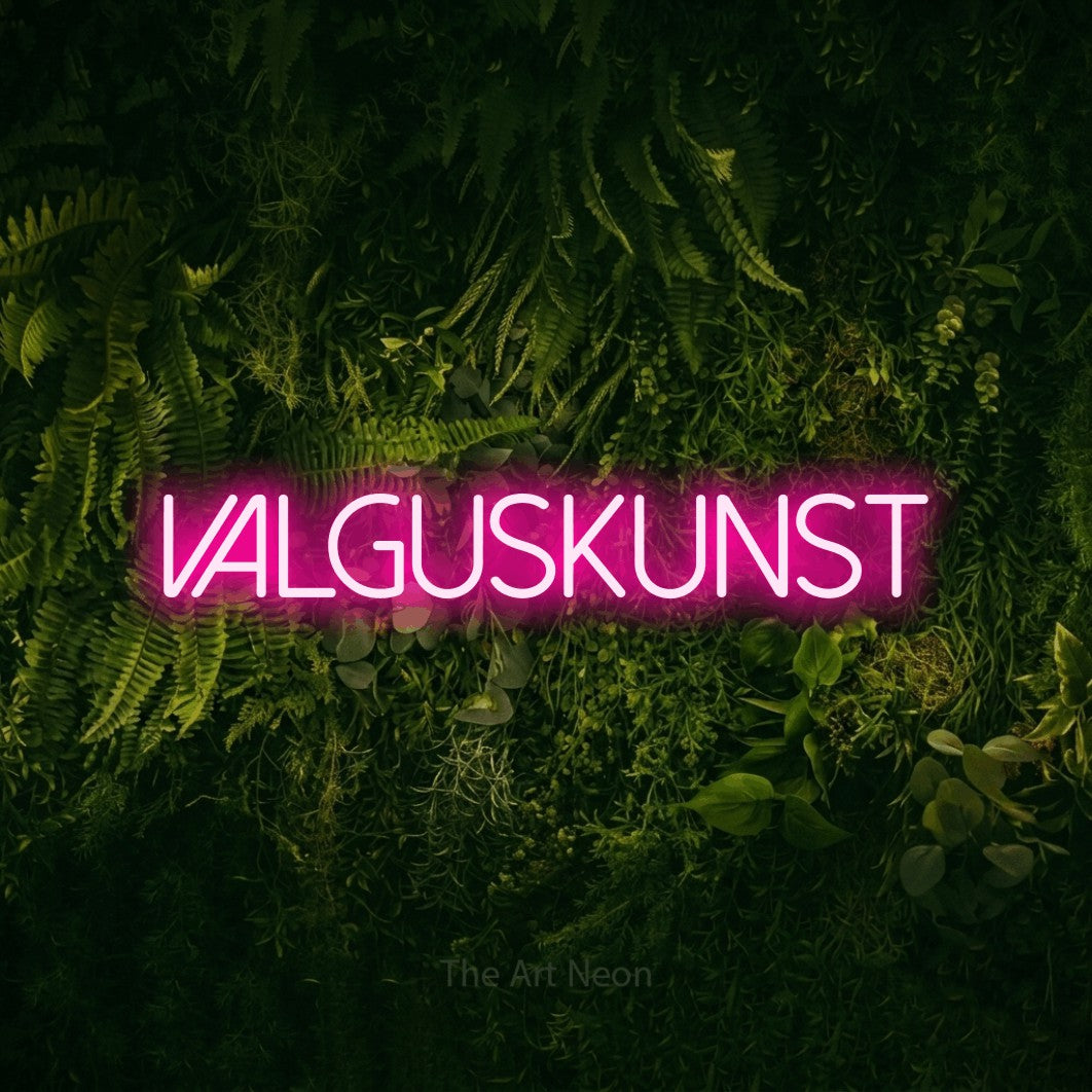 LED neon sign reading “VALGUSKUNST”, arranged in a single line.