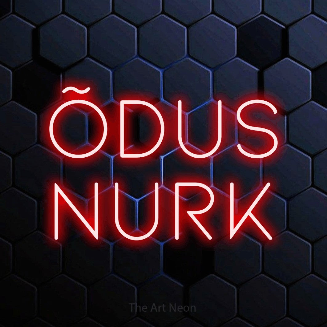 LED neon sign reading “Õdus Nurk”, arranged in 2 lines.