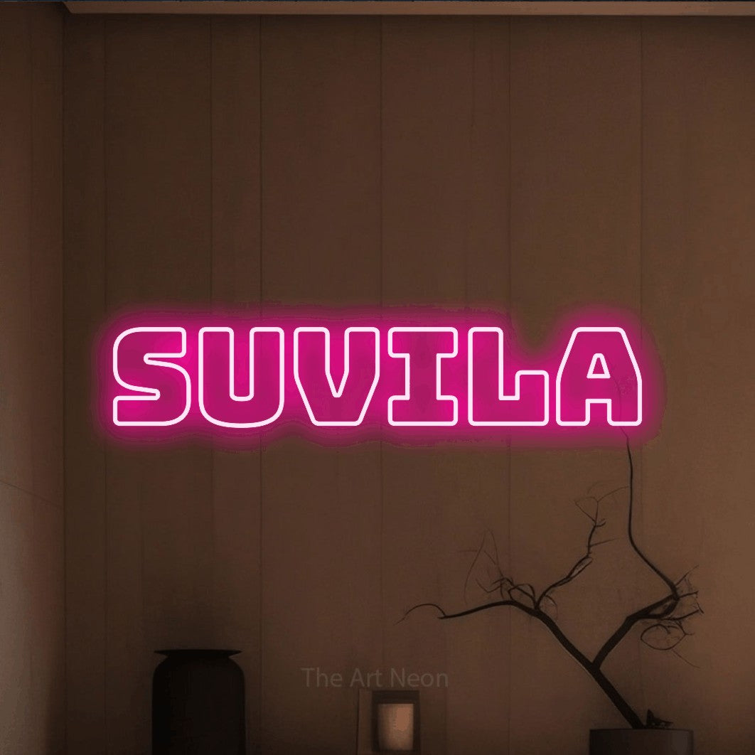 LED neon sign reading “suvila”, arranged in a single line.