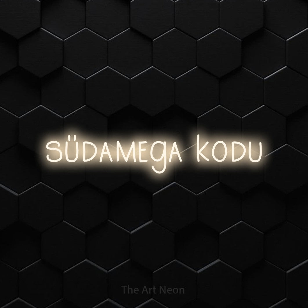 LED neon sign reading “südamega kodu”, arranged in a single line.