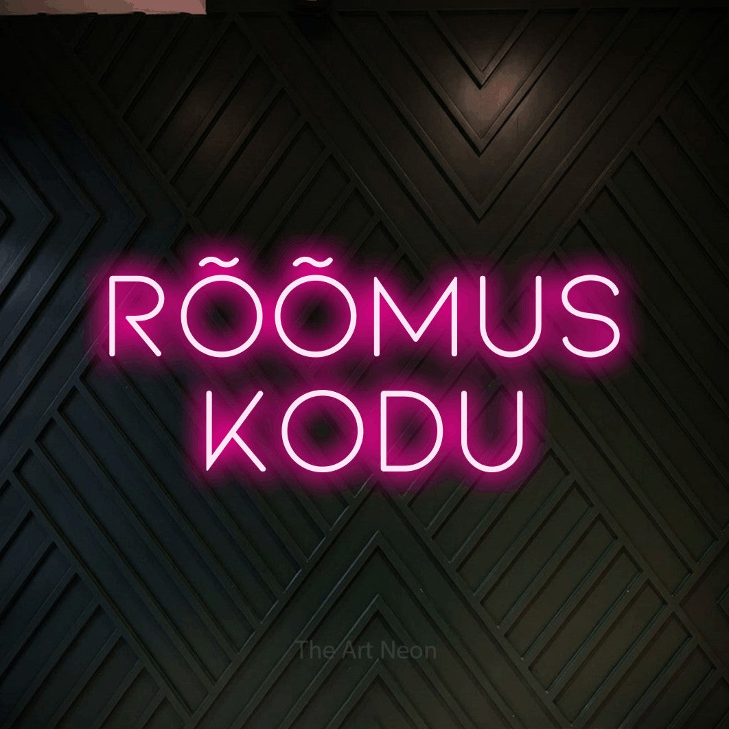 LED neon sign reading “rõõmus kodu”, arranged in 2 lines.