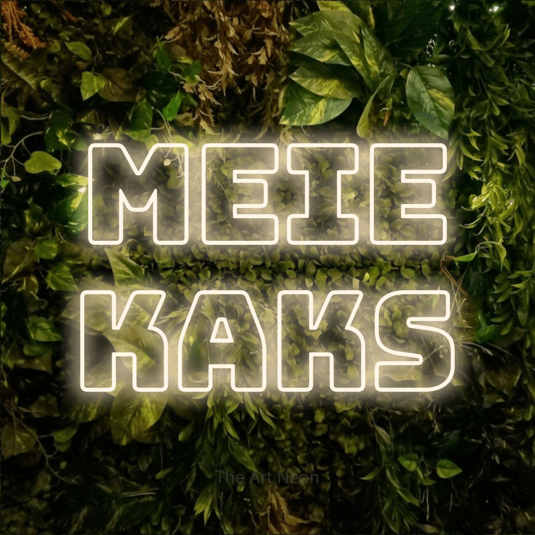 LED neon sign reading “Meie Kaks”, arranged in 2 lines.