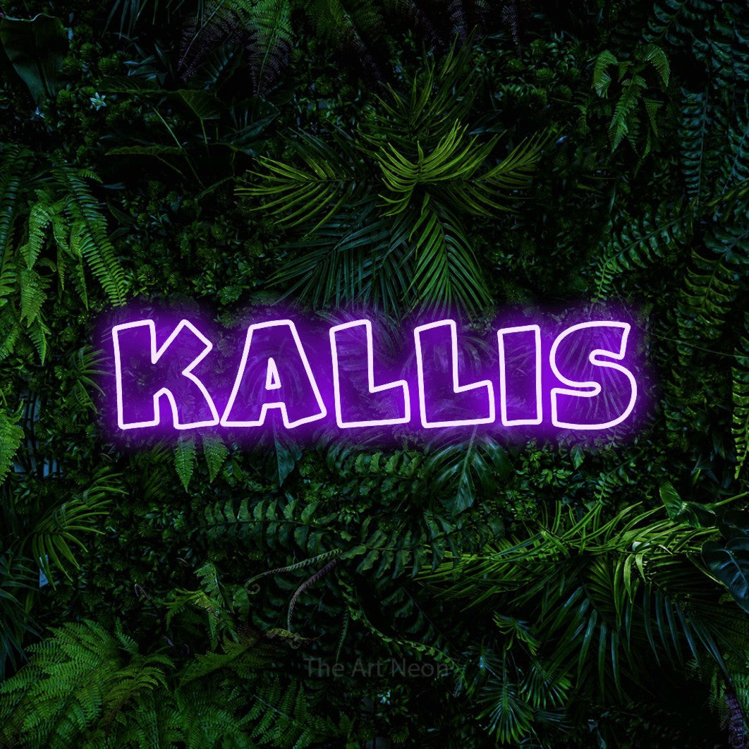 LED neon sign reading “Kallis”, arranged in a single line.