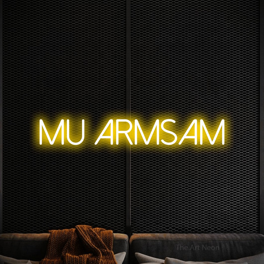 LED neon sign reading “Mu Armsam”, arranged in a single line.