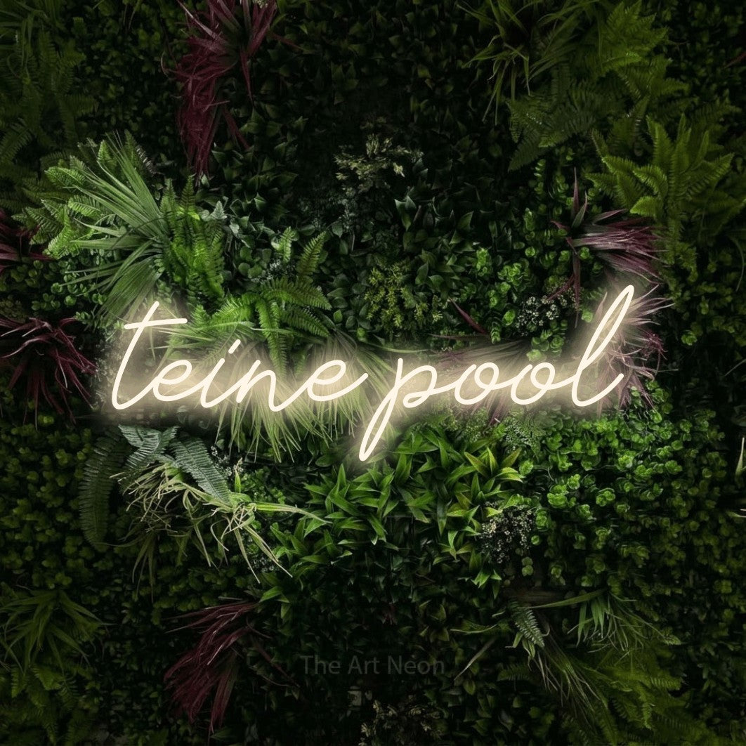 LED neon sign reading “teine pool”, arranged in a single line.