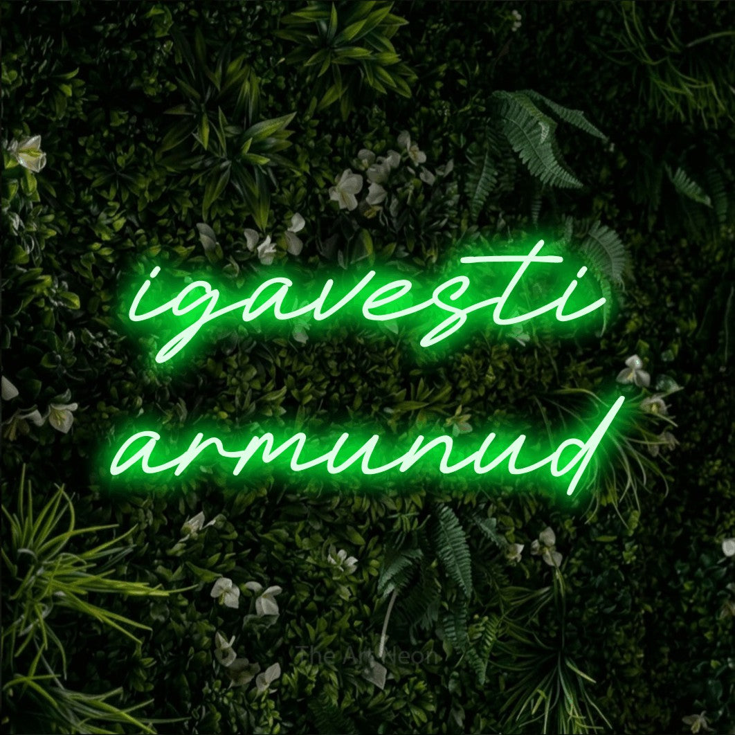 LED neon sign reading “igavesti armunud”, arranged in 2 lines.