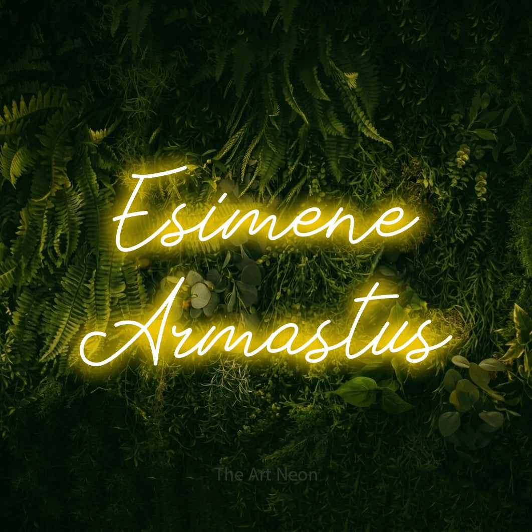 LED neon sign reading “Esimene Armastus”, arranged in 2 lines.