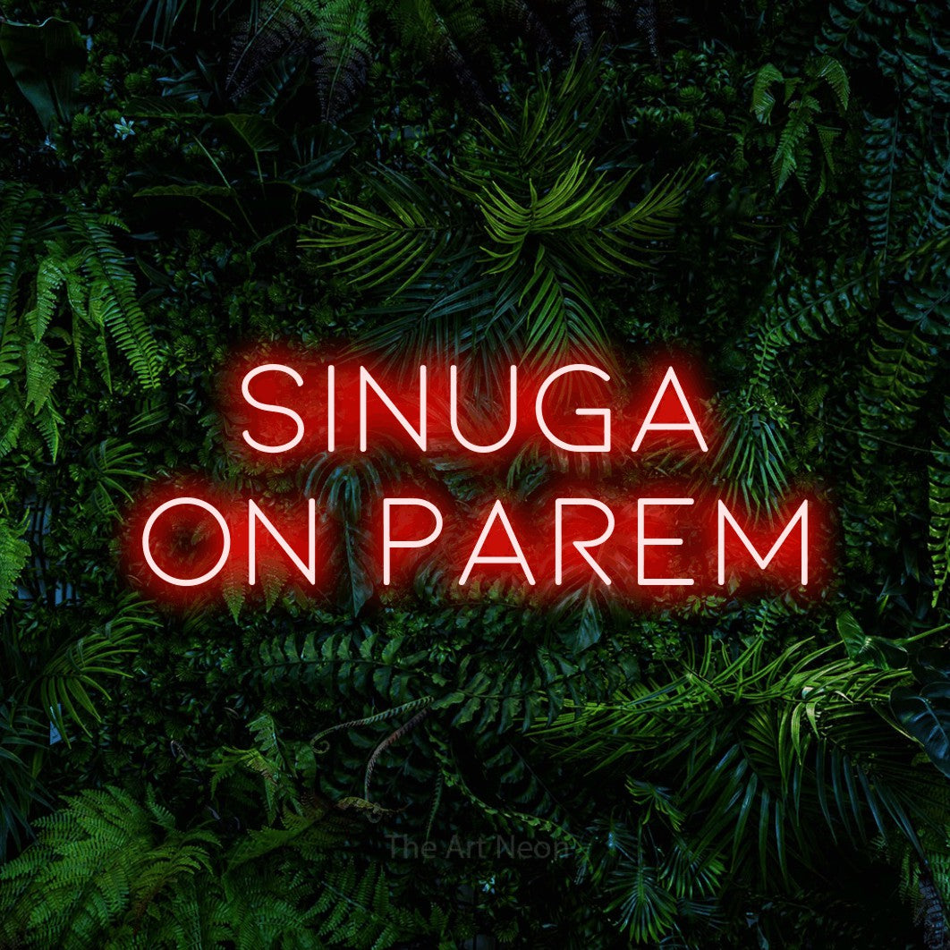 LED neon sign reading “SINUGA On PAREM”, arranged in 2 lines.