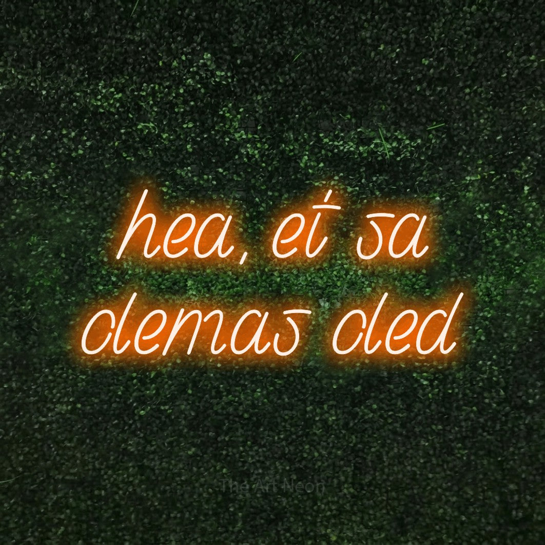 LED neon sign reading “hea, et sa olemas oled”, arranged in 2 lines.