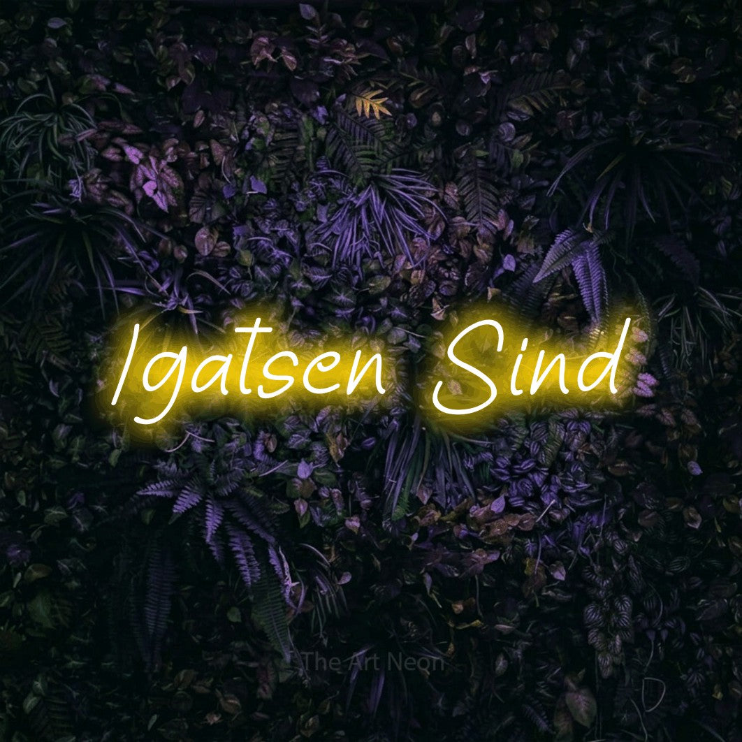 LED neon sign reading “Igatsen Sind”, arranged in a single line.