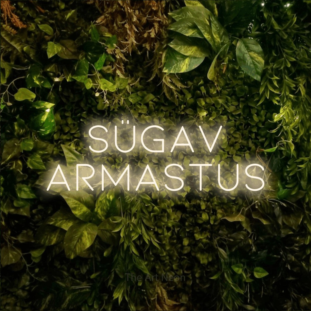 LED neon sign reading “Sügav armastus”, arranged in 2 lines.
